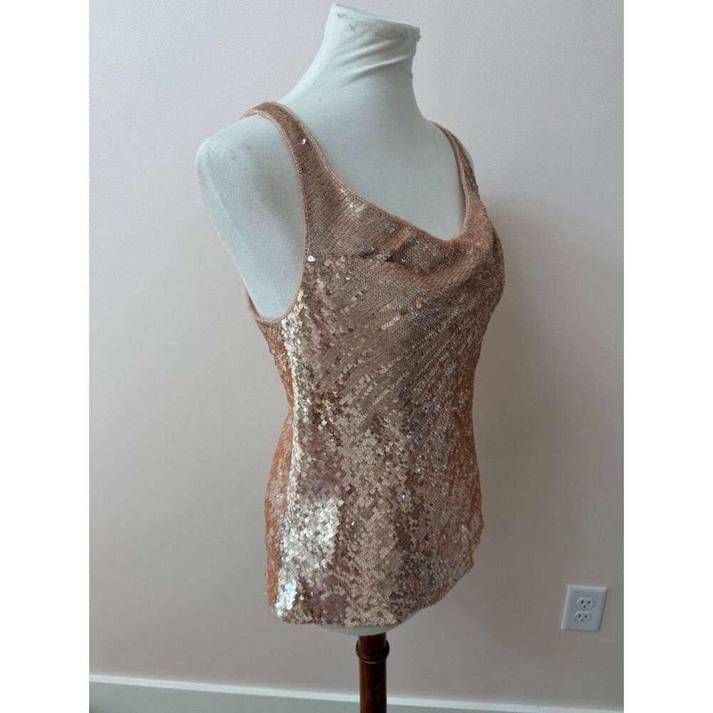 NWT Parker Sugar Ombré Pink Rose Gold Sequin Cowl Neck Top Size M